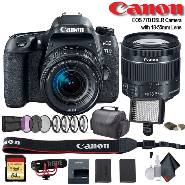 Canon EOS 77D DSLR Camera +18-55mm Lens (Intl Model) (1892C016) W/Bag, Extra Bat