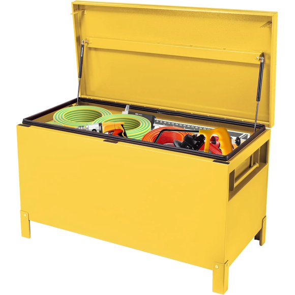 36x15x19in Large Aluminum Truck Bed Tool Box Heavy-Duty Waterproof Storage Chest with Side Handles Industrial Toolbox for Pickup RV Trailer Yellow