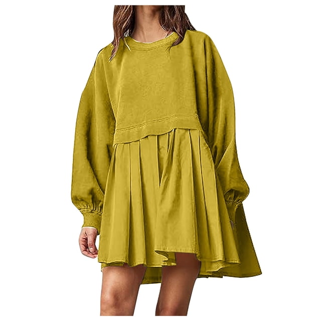 Pisexur Robe Chandail Surdimensionnée pour Femmes, Col Rond, Manches Longues, Patchwork, Robe d'Automne, Chandail à Enfiler, Hauts Amples et Fluides, Robe Chandail, Mini-Robe