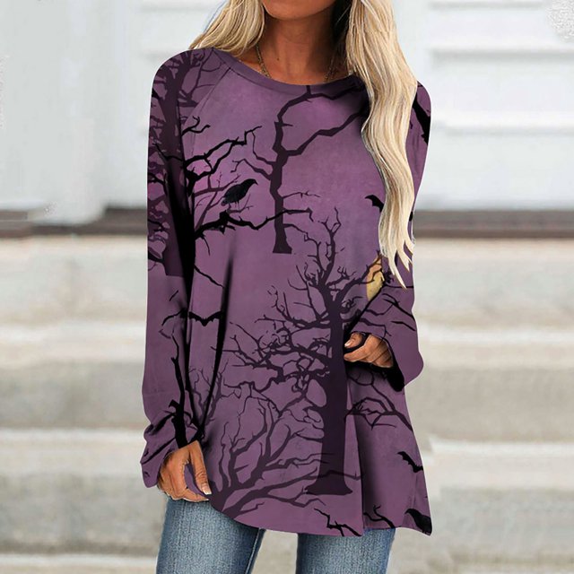 Costumes d'Halloween pour Femmes 2023 Col Rond T T-Shirts à Imprimé d'Halloween Manches Courtes T-Shirt Blouse Hauts Chemises pour Femmes Grande Taille en Liquidation
