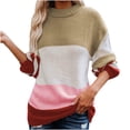 thumbnail image 1 of IROINID Chandail à Col Rond pour Femme, Chandail à Enfiler, Couleur Contrastante, Décontracté, Mi-Long, Manches Longues, Patchwork, Manteau en Tricot Épais, 1 of 5