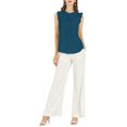 thumbnail image 2 of INSPIRE CHIC Women's Sleeveless Work Blouses Ruffled Pleated Chic Tops Blue Green XL, 2 of 7