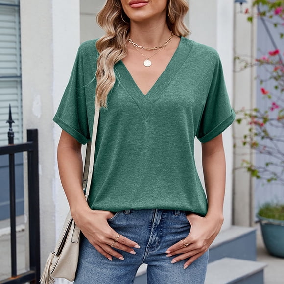 TNDBKQWR Womens Shirts on Sale Sexy Tops Plus Size Tops Women Women's V Neck T Shirts Womans Shirts Women Shirts Dressy, Green, XXL