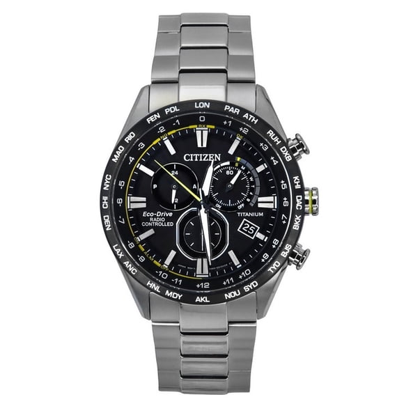 Citizen Radio Controlled Chronograph Super Titanium Black Dial Eco-Drive CB5947-80E 100M Men's Watch