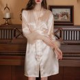 thumbnail image 1 of Under 10,Women's Feather Robe, Plush Flannel Material, Soft & Cozy, Quick Dry, for Home, Sleepwear, Dorm, Spa, Relaxing Robe Trendsetting Style|100%Polyester,Beige,Sopatenor, 1 of 7