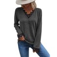 thumbnail image 1 of Haut Tricoté pour Femmes, Col en V, Manches Raglan, Confortable pour le Travail, pour les Rendez-Vous, Gris, Noir, Rouge, Bleu, Kaki, Rose Vif, Couleur Citrouille, 1 of 8