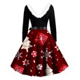 thumbnail image 3 of EGNMCR Robes pour Femmes de Noël Imprimées Patchwork Col en V Taille Haute Manches Longues Robe Vintage avec Ceinture Robe de Fête Cadeaux de Noël, 3 of 3