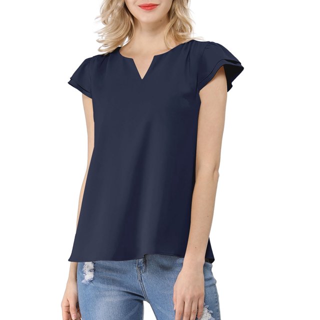 INSPIRE CHIC Blouse Haut pour Femme à Col en V, de Travail Décontracté, à Manches Courtes