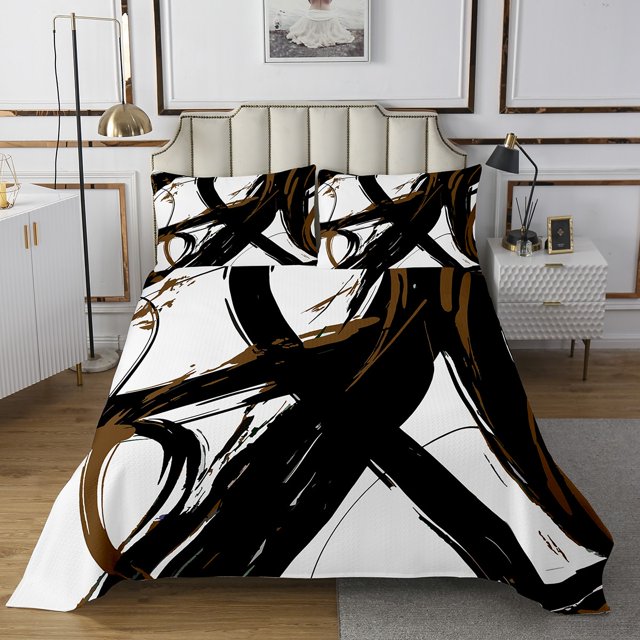 Erosebridal Futuristic Stripe Coverlet Set Queen, Abstract Geometric Bedding Set, Minimalism Decor