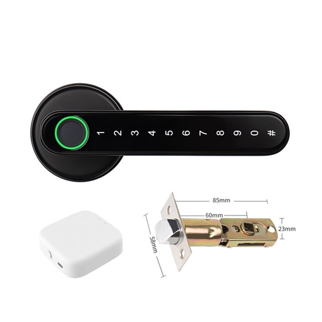 Serrure de Porte, Serrure Biométrique Intelligente à Empreinte Digitale avec Télécommande Compatible Bluetooth et Application Tuya pour Porte Intérieure en Bois et Métal, Facile à Installer