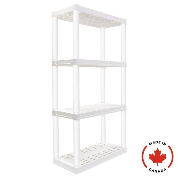 Étagère en plastique ultra-résistante, fabriquée au Canada, 4 niveaux, 56 po H x 14 po P x 30 po L, blanc, 181 kg