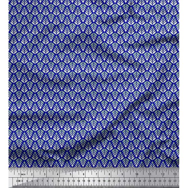 Soimoi Polyester Crepe Fabric Leaves Small Print Sewing Fabric Yard 42 Inch Wide