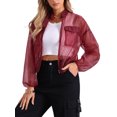 thumbnail image 4 of INSPIRE CHIC Veste Bomber Transparente pour Femmes à Fermeture Éclair Manches Longues Rouge Vin, 4 of 6