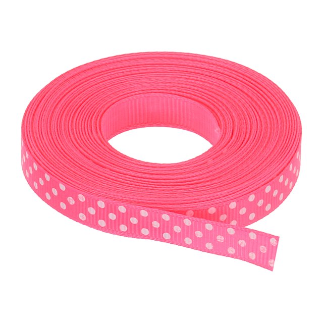 Uxcell Grosgrain Ribbons with White Dots Ribbon Bow Decoration Crafts Gift Wrapping Wedding Bright Pink 10 Yards 3/8 Inch