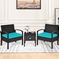 thumbnail image 4 of Gymax 3PCS Rattan Patio Conversation Furniture Set w/ Storage Table Turquoise Cushion, 4 of 10