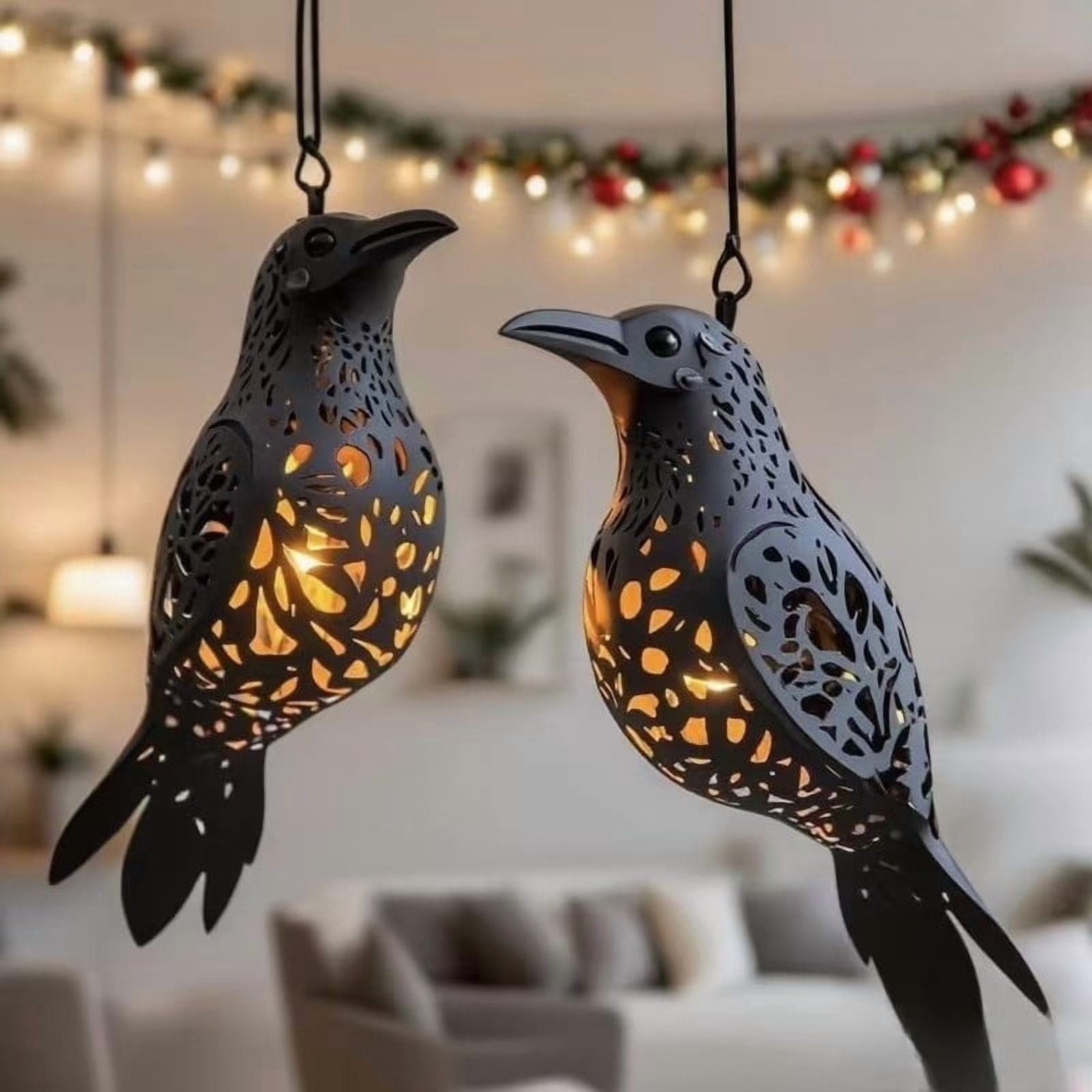 Unbranded Halloween Crow Decorative Pendant With Hollow Print Holiday Decorative Lamp