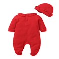 thumbnail image 3 of Pyjama à Pieds pour Bébé Fille, Barboteuse à Col Volanté avec Chapeau Assorti, 3 of 5