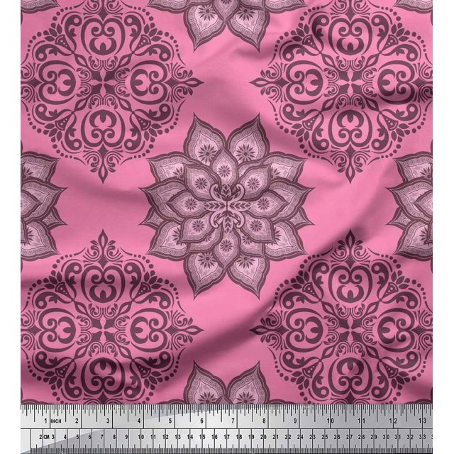 Soimoi polyester Crepe Fabric Floral Mandala Printed Fabric 1 Yard 42 Inch Wide