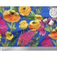 thumbnail image 3 of Soimoi Tissu Cambric en Coton Bleu Tissu Imprimé Feuilles et Fleurs 1 Yard 56 Pouces de Large, 3 of 3