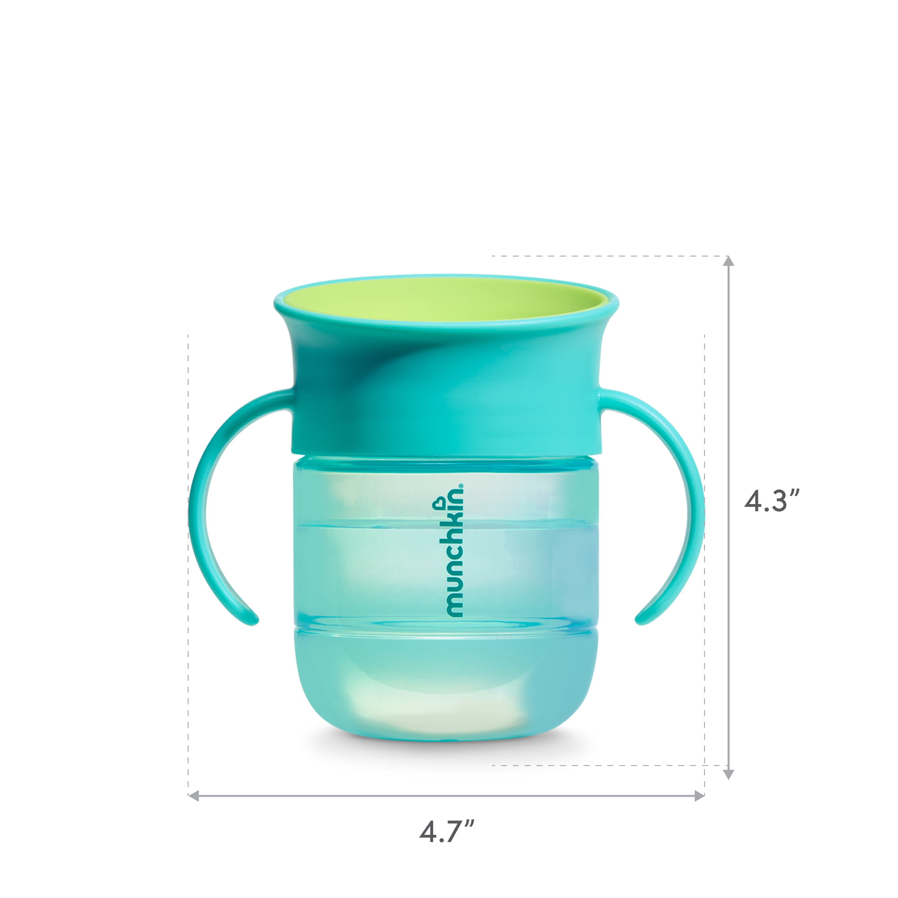 Munchkin Miracle 360 Toddler Sippy Cup with Slow-Flow Spill-Proof Valve and Trainer Handles, 6+ Months, 7 oz. Teal