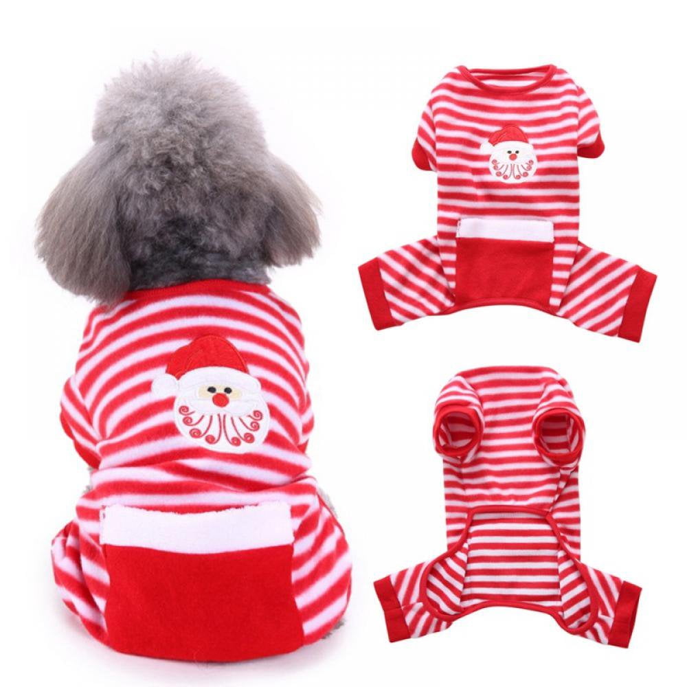 Wuffmeow Pyjama de Noël pour Chien, Combinaison à Rayures Mode, Costume d'Hiver Chaud