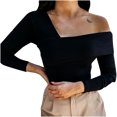 thumbnail image 2 of Mikilon Women Solid Slim Fit Off Shoulder Pullover Long Sleeve Blouse Tops, 2 of 7