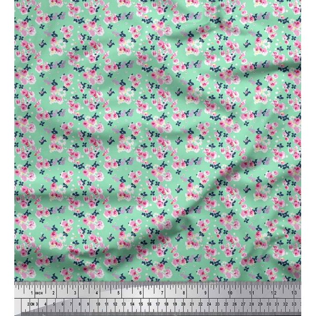 Soimoi Polyester Crepe Fabric Flower Artistic Decor Fabric Printed Yard 42 Inch Wide