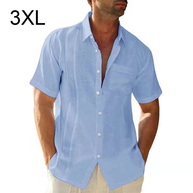 ziyahi Traveling Casual Style Men's Button Down Shirt Summer Pool Party Solid Color Simple Design Slim Fit Tops Daily Clothes Light Blue XXXL