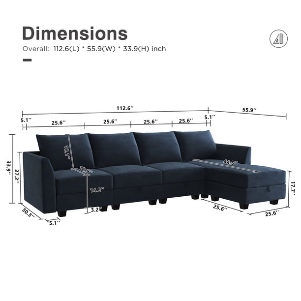 HONBAY Velvet Couch L-Shaped Sofa with Reversible Chaise and