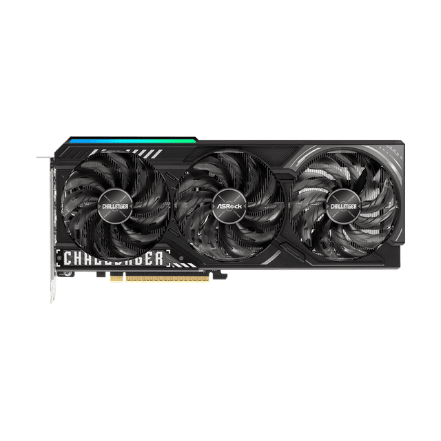 ASRock Challenger Radeon RX 9070 XT 16GB GDDR6 PCI Express 5.0 x16 Graphics Card with a multicolour design, three cooling fans, 16GB 256-bit GDDR6 memory, boost clock up to 2970 MHz, 4096 stream processors, and ports including 1 HDMI 2.1b and 3 DisplayPort 2.1a.