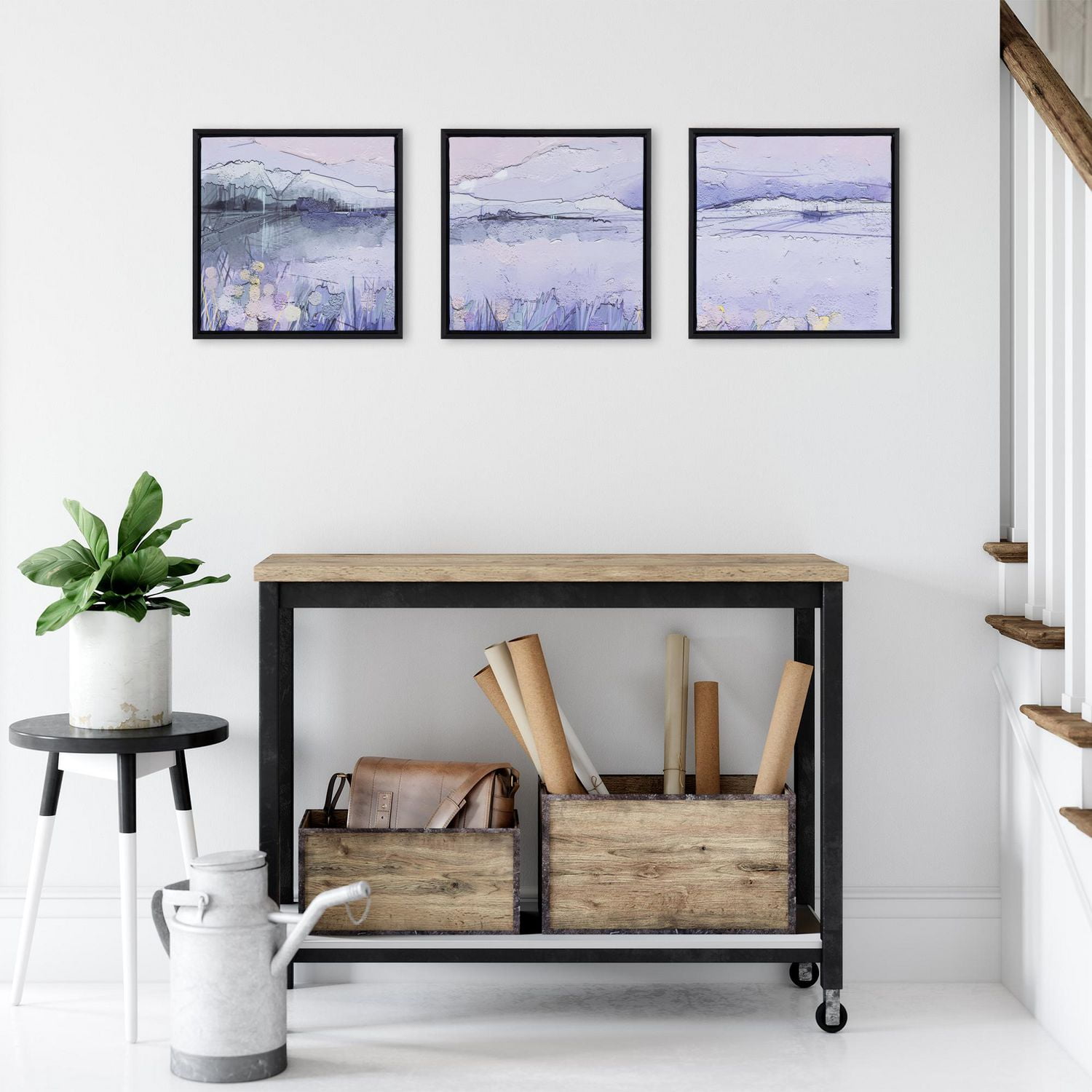 Sentra Purple Landscape Framed Canvas Art Set