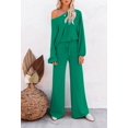 thumbnail image 4 of ORUYROP Ensemble de Pull 2 Pcs pour Femmes Haut Court à Manches Longues et Pantalon Large, 4 of 5