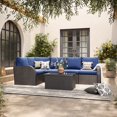 thumbnail image 3 of CorLiving Brisbane Rust-Resistant Outdoor Resin Wicker and Steel Right Arm Patio Sectional Piece with Cushions, Charcoal Grey/Navy Blue, 3 of 9