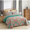 thumbnail image 3 of JML Quilt Set 3 Piece, Embossed Bedspread Bedding Set with 2 Shams, King, TurquoIse & Tangerine, 3 of 6