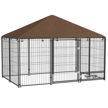 PawHut 6.9' x 4.6' x 5' Outdoor Dog Kennel with Canopy, Rotating Bowls