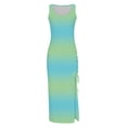 thumbnail image 3 of Womens Sleeveless Tight Maxi Dress Side Slit Drawstring Ruched Slim Fit Tank Dress U Neck Summer Club Beach Sun Dresses, 3 of 4