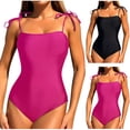 thumbnail image 1 of Sentmoon Bathing Suit Spaghetti Strap Oversized Womens Swimsuits Bikini Ladies' Solid Color Bikini with Lace Up Backless Fashion Swimsuit Delightful for Vacation & Resort Wear S, 1 of 6