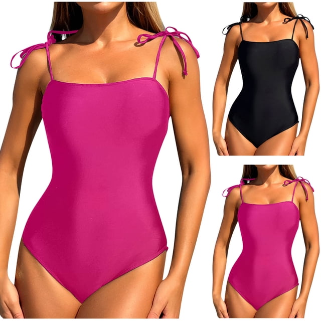 Sentmoon Bathing Suit Spaghetti Strap Oversized Womens Swimsuits Bikini Ladies' Solid Color Bikini with Lace Up Backless Fashion Swimsuit Delightful for Vacation & Resort Wear S