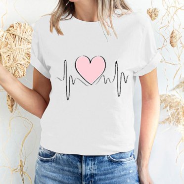 Meichang Hauts pour Femmes T-Shirt de la Saint-Valentin T-Shirt Imprimé Amour Doux Manches Courtes Décontracté Col Rond T-Shirts T-Shirts Joyeuse Saint-Valentin