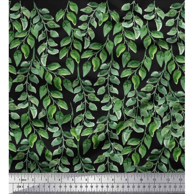 Soimoi Moss Georgette Fabric Leaves Panel Fabric Prints By Yard 42 Inch Wide