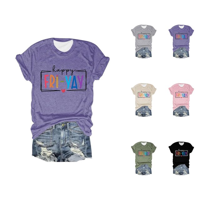 T-shirts pour Femmes « Happy Friday Teacher » 2026, Mode d'Été, Manches Courtes, Col Ras du Cou, T-Shirts Graphiques Amusants « Friday Weekend »