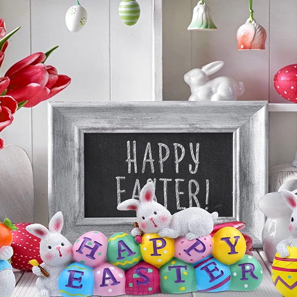 Birdeem Décorations de Pâques, Figurine de Lapin en Résine avec Accents Floraux, Centre de Table Peint à la Main pour Décoration de Maison des Fêtes et Ornement de Fête