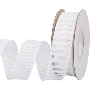 Joycrosso Ruban en Jute à Bordure Fil Métallique 1 Pouces x 10 Yards, Blanc, Idéal pour l'Artisanat, l'Emballage de Cadeaux, les Couronnes, le Sapin de Noël et les Décorations de Mariage Rustiques