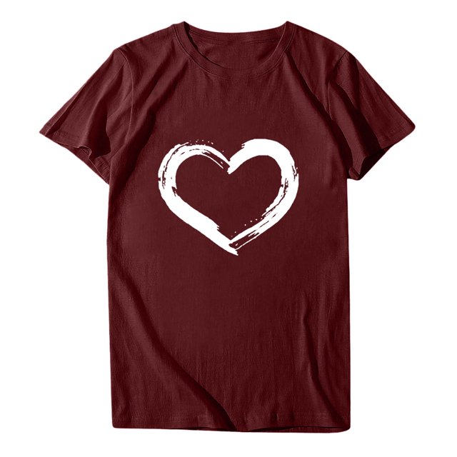 Babysbule Hauts pour Femmes en Liquidation Femmes Manches Courtes Col Rond Imprimé en Forme de Cœur Hauts Décontractés Blouse T-shirt