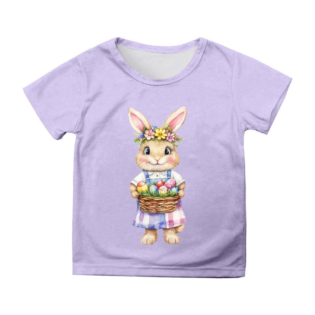 PMVFHDE Robe T-Shirt pour Filles Hauts de Sortie pour Fille T-Shirts pour Filles Coupe Ample T-Shirts pour Filles T-Shirts Graphiques pour Fille Pâques T-Shirt à Manches Courtes Imprimé pour Filles Haut T-Shirt Décontracté Violet, 3-4 Ans