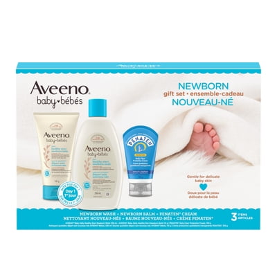 Aveeno Baby Healthy Start Newborn Gift Set, Newborn Wash, Newborn Balm, Penaten Cream, Fragrance Free, 3 Products