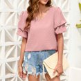 thumbnail image 2 of FAIWAD Women's V Neck Ruffle Tops Summer Flowy Short Sleeves Blouse Loose Casual Dressy Work Tops, 2 of 4