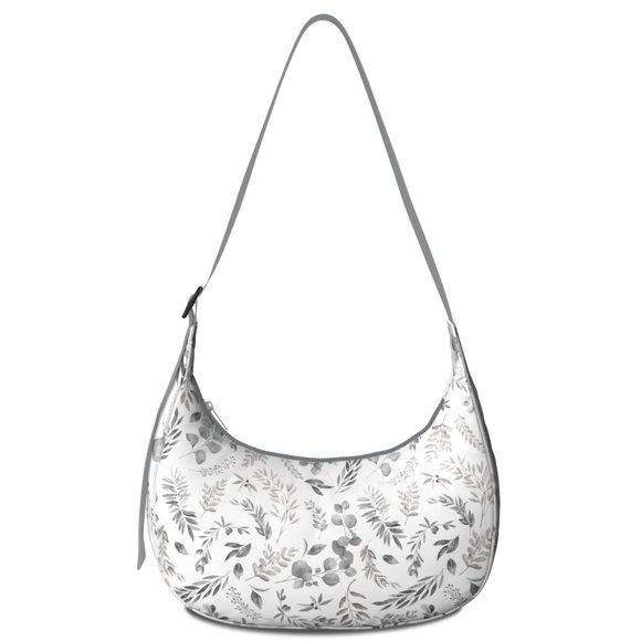 Lightweight Hobo Bag featuring Tropical Flower and Leaves Design Adjustable Strap Smooth Zipper Nylon Material Suitable for Daily Use and Outdoor Activities