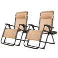 thumbnail image 1 of Gymax Lot de 2 Chaises Longues Inclinables Pliantes Zéro Gravité avec Porte-Gobelet et Coussin Beige, 1 of 8