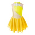 thumbnail image 4 of Oyolan Robe de Patinage Artistique pour Filles, Sans Manches, à Strass et Fleurs, avec Paillettes, Empiècement en Maille, Robe de Ballet et de Patinage à Roulettes, Jaune, 16, 4 of 7